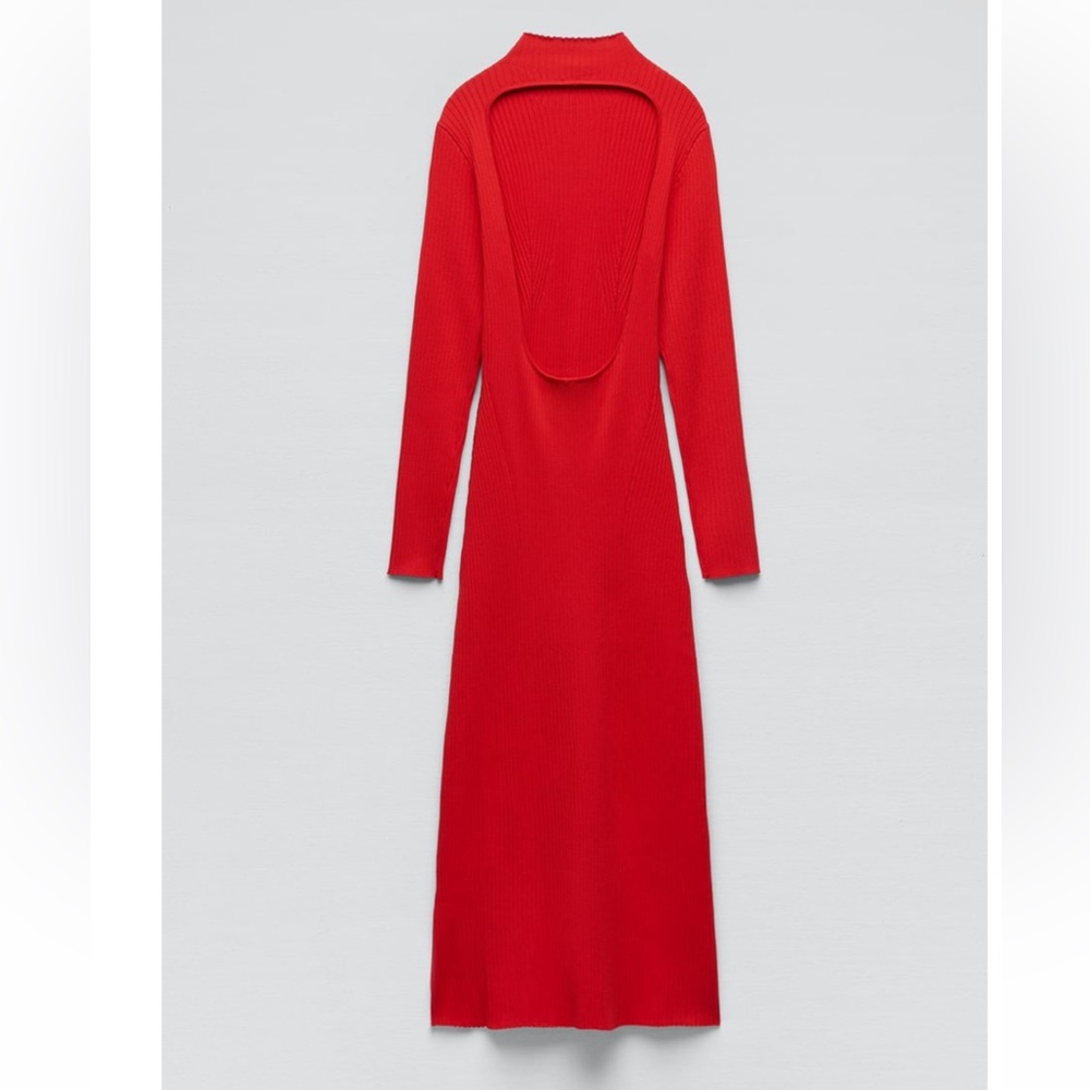 ZARA OPEN BACK KNIT DRESS RED 🔥